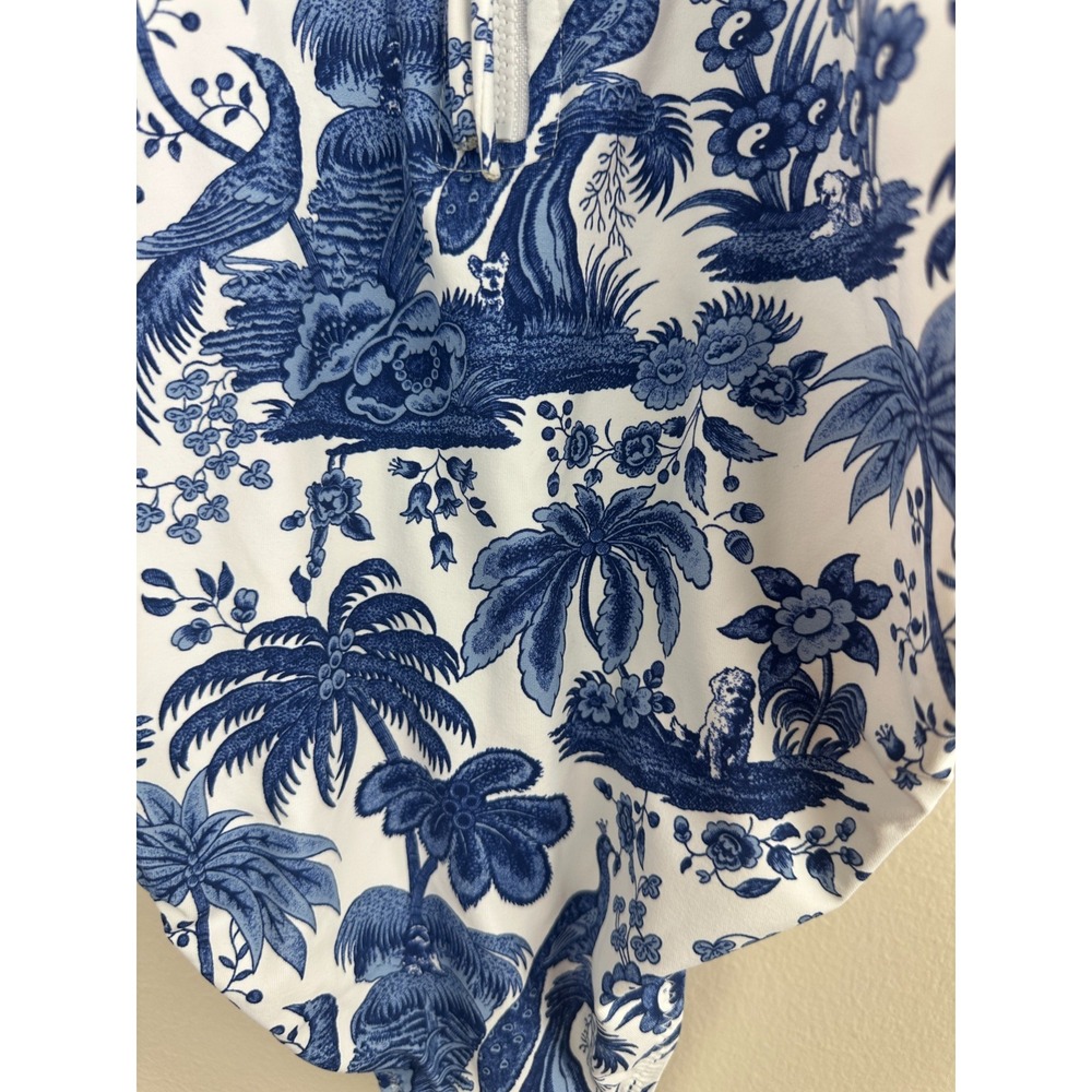 STAUD Adelaide Blue Toile One Piece Swimsuit Corset Boning M Tropical Dog Print - Picture 6 of 14